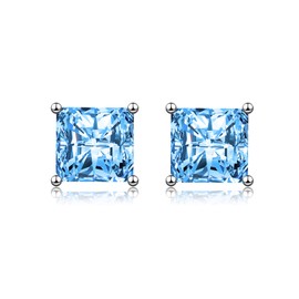 wynn's Silver Stud Earrings for Women, White Gold Studs Earrings, Silver Square Cubic Zirconia Stud Earrings, Hypoallergenic Earrings for Girls Jewellery Gift Christmas, Blue