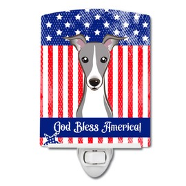 Caroline's Treasures BB2166CNL American Flag and Italian Greyhound Ceramic Night Light Compact, UL-Certified, Ideal for Bedroom, Bathroom, Nursery, Hallway, Kitchen, 6x4x3, Multicolor