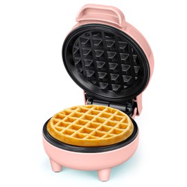 SNAILAR Mini Waffle Maker, 550W Waffle Iron, Ready Indicator Light, Non Stick Coating, Cool Touch Handle, Compact Size, Pink