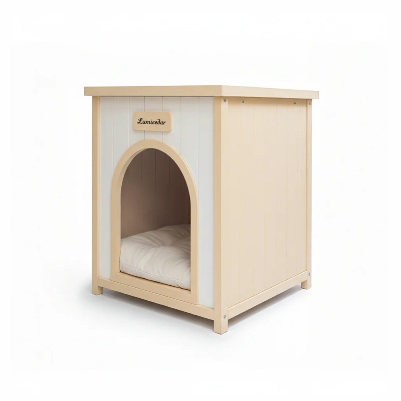 Solid Cedar Wood Indoor Pet House with Removable Cushion for