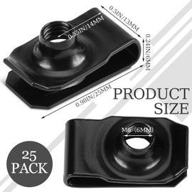 Yaocom 25 Pcs Extruded U Type Nuts Bumper Fender U Style Clip on Nut Extruded U Style Nuts Spring Nuts Black U Style Fasteners for Automotive Metal Fender Grill Retainer Clips(M6)