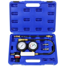 JoyFans Cylinder Leak Down Tester Kit, Tu-21 Small Engine Combustion Leakdown Detector with Compression Gauge Spark Plug Adapters for Pressure Leakage Test on Automotive Motorcycle Car Blue