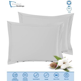 Comfort Beddings Premium Quality Pillowcovers 100% Cotton Blend Square Pillow Cases Pack Of 2 - Silver (Continental/Square Size 65 x 65 CM)
