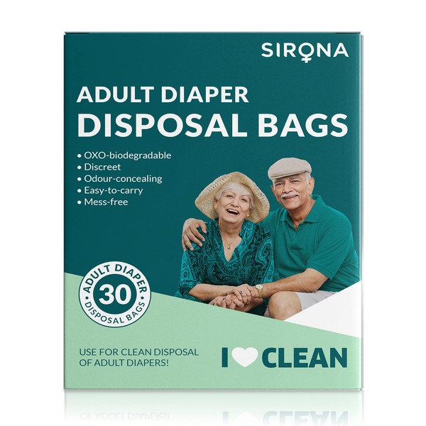 Sirona Premium Adult Diaper Disposal Bags - Pack of 20 | Nature Friendly Odor Sealing Bags for Discreet Disposal of Adult Diapers, Baby Diapers and Feminine Hygiene Products | Travel Friendly Bags