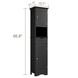 ChooChoo 67" Tall Bathroom Storage Cabinet, Narrow Bathroom Cabinet with 2 Doors and 1 Drawers, Freestanding Cupboard Floor Cabinet with Adjustable Shelves for Living Room, Kitchen, Black