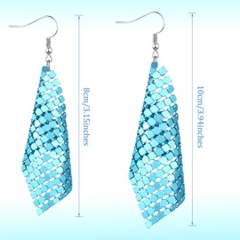 6 Pairs Sequin Dangle Earrings Mesh Grid Tassel Drop Earrings Colorful Sequin Earrings for Women (Large, Simple Style)
