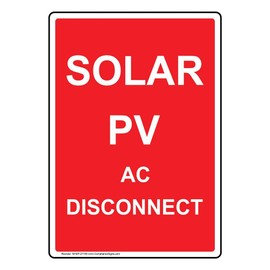 ComplianceSigns.com Vertical Solar Pv Ac Disconnect Label Decal, 5x3.5 in. 4-Pack Vinyl for Electrical Industrial Notices
