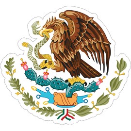Mexican Flag Coat of Arms Eagle with Snake Hawk Bird Sticker 3 Inch