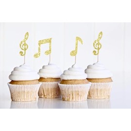 12 x Gold Music Note Cupcake Toppers | Musical theme party | Musician Birthday Cupcake Topper