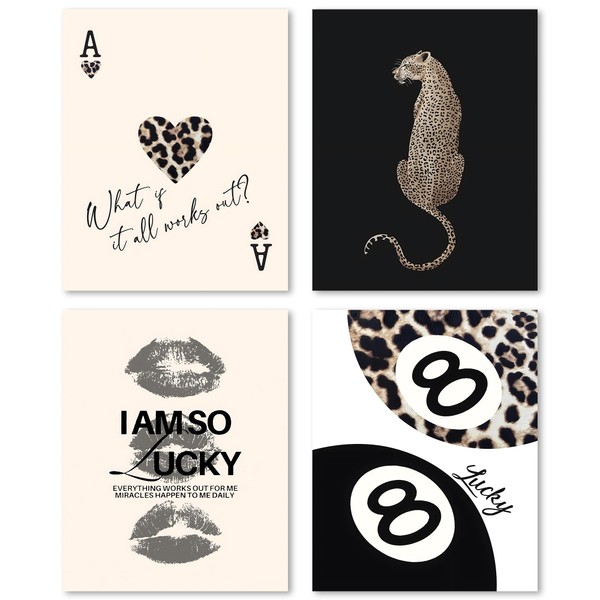 Trendy Leopard Print Lucky Girl 8 Ball Lips Cheetah Ace