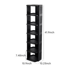 UFORU Small Shoe Rack, 7 Tier Plastic Vertical Shoe Rack for Small and Narrow Spaces, Free Standing Shoe Organizer for Closet, Entryway (Black)
