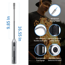 Long Grill Lighter,Refillable Butane,Windproof Flexible with Visual Fuel Window for Candles Grill BBQ Fireplaces Kitchen Camping(Butane Gas Not Included)
