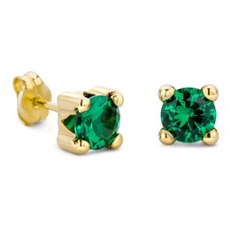 Orovi Gold Stud Earrings for Women - Solid 9k /375 Yellow Gold - Green Emerald Earrings - May Birthstone - Hypoallergenic