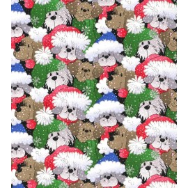 CHRISTMAS HOLIDAY SANTA DOGS SHIMMER OF GLITTER PACKED FABRIC 100% Cotton BTHY