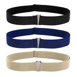 3 PCS Adjustable Women's Stretch Belt Women Invisible Belts Elastic Belt With Flat Buckle No Buckle Belt for Shirts Lazy Traceless Belt Use for Jeans Pants Dresses(Dark Blue，Black, Khaki)