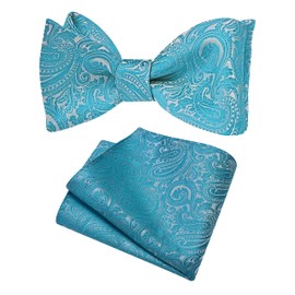 GUSLESON - Juego de pajaritas de cachemira para hombre, diseño de pajarita y pajarita de jacquard con bolsillo cuadrado, Azul Turquesa, general