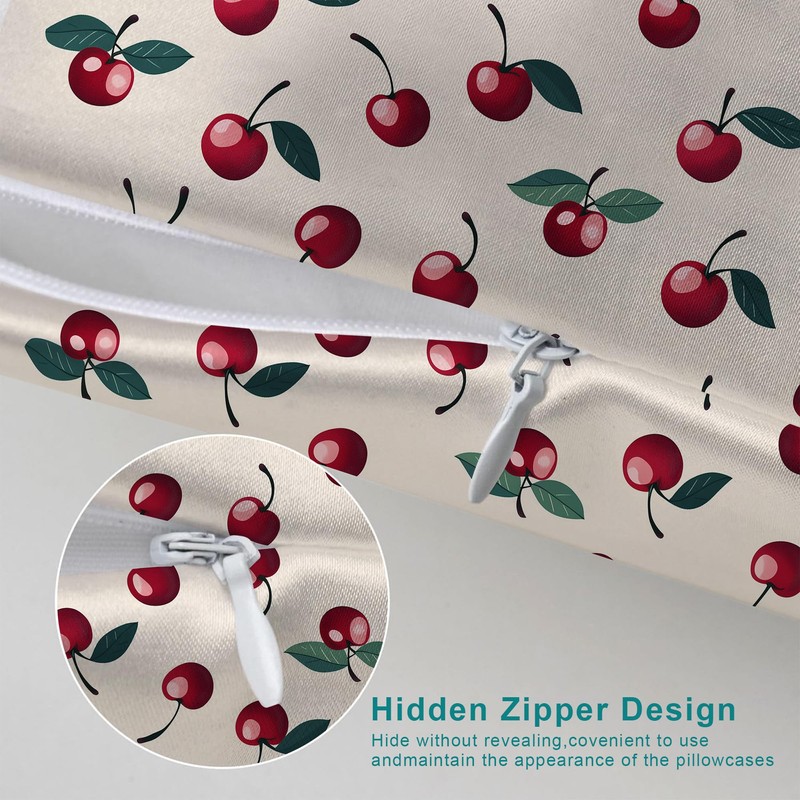 Red Cherries Satin Pillow Case Silk Satin Pillowcase 1Pack 20"X26"