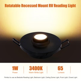 Facon Rotatable RV Puck Light, 3-Inch Recessed Mount Down Light with Push Switch, Adjustable LED RV Reading Light, 12Volts Interior Light for RV Camper Trailer Motorhome (Pack of 6)