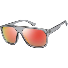 The Fresh Large Oversized Fashion Square Flat Top Sunglasses - Exquisite Packaging (6260JR03 Crystal grey, Red Mirror)