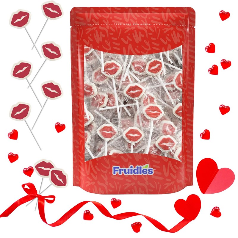 Fruidles Valentine's Red Lips Tattoo Lollipop Sucker, 2 Pounds, White