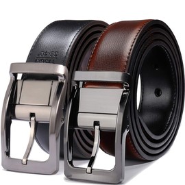 Belts for Men Reversible Leather 1.25” Waist Strap Fashion Dress Buckle Beltox (Rectangle Rotated Buckle with Burnt Umber/Black Belt, 34-36)