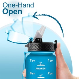 GOPPUS 1L/32oz Tritan Water Bottle with Straw Matte 1 Litre Sports Bottle with Time Markings Motivational Drinking Bottles with Measuring Reusable Gym Bottles Leakproof Bottles BPA Free for Men Women