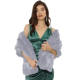 Allegra K Women's Faux Fur Shawl Elegant Wedding Cocktail Party Scarf Wrap Cape Shoulder Medium Light Grey