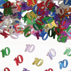 Multi-coloured shiny confetti with birthday number: 10, bag with 15 g (approximately 1000 confetti pieces), table decoration, celebration, numbered confetti, metal confetti, 10th birthday, children’s birthday