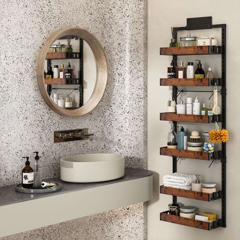 bukfen Over the Door Pantry Organizer, 6-Tier Adjustable Wooden Basket