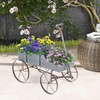 Wagon Planter, Decorative Wooden Garden Planter with Wheels, 2 Planting