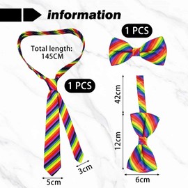 JDNFKG 1 Regenbogen Gestreifte Krawatte Und 1 Fliege, Party -Kleidungszubehör, Tanzkostüme, Stilvolle Persönlichkeitszubehör.