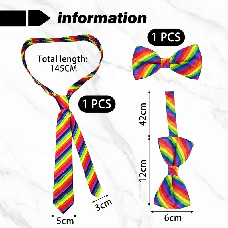JDNFKG 1 Regenbogen Gestreifte Krawatte Und 1 Fliege, Party -Kleidungszubehör,