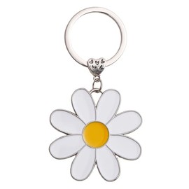 Fuqimanman2020 Cute Daisy Keychain Floral Flower Charm Enameled Keychain for Women Purse Bag Accessories-White