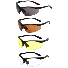 Calabria 91348 4 Pack Bulk Bifocal Safety Glasses +2.00 Clear/Grey/Copper/Yellow Men Women Eye Protection Protective Eyewear