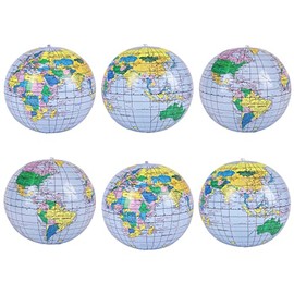 Forest & Twelfth Kids 16” Inflatable World Globe – Fun Educational Tool, Usable as Inflatable Pool Toys or Beach Ball – Features Detailed World Globe Design (6 Pack)