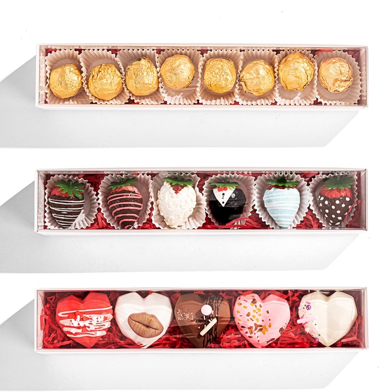 RomanticBaking 50 Pack Long Strawberry Boxes Macaron boxes Truffle Boxes