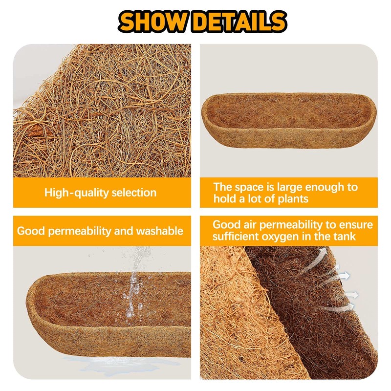 4 Pieces 24 Inches Trough Coco Fiber Replacement Liner Half