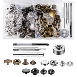 45 Sets Snap Fasteners Kit 15mm Stainless Steel Metal Snap Fasteners Kit with 4 Install Tools 3 Color Leather Snaps for Thin Leather, Jacket, Jeans Wear, Bracelet, Bags，DIY Crafts