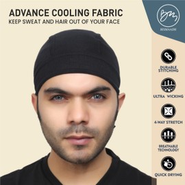 BISMAADH 4 Pack Cotton Doo Rags Helmet Liner Beanie Skull Caps Hats Dew Rags Bandana Headwrap Sweat Hard Hat for Men (Black Black White Grey)
