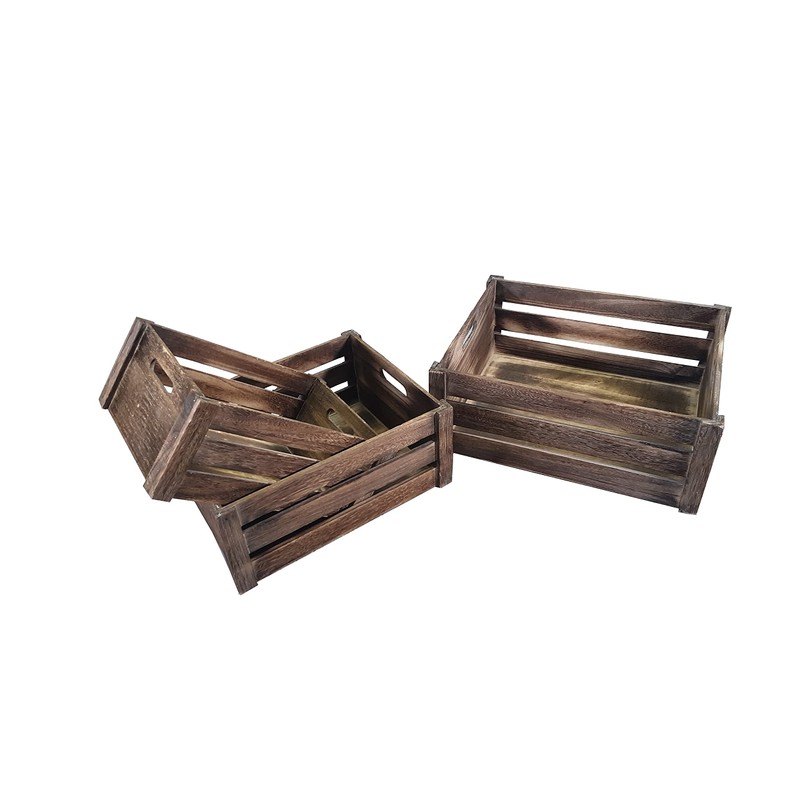 Admired By Nature Wooden Crates Storage Container, Rustic White Set