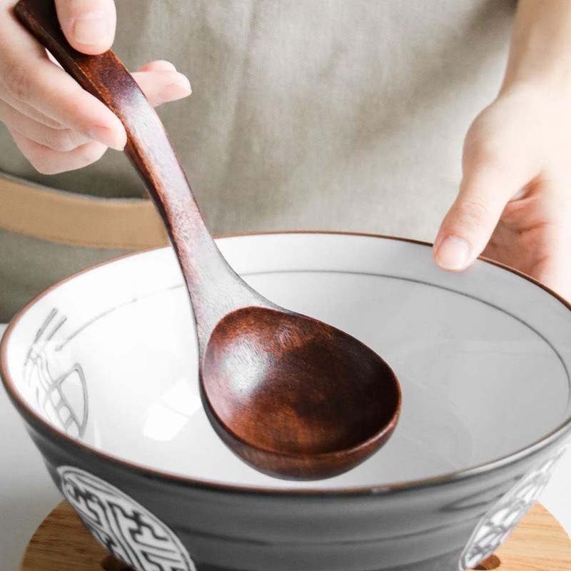 2 Packs Bamboo Wooden Spoons Set Long Handle Spoon Old