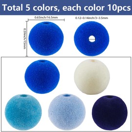 SUNNYCLUE 1 Box 50Pcs 5 Colors Blue and White Beads Velvet Beads Flocky Soft Summer Ocean Colorful Opaque Round Spacers for Jewellery Making Diy Craft Bracelet Tiered Tray Decor Earrings Necklace