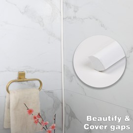 Gaahing Flexible Quarter Round Molding Trim, 16.4 Ft Caulk and Trim Strips for Floors, Countertops and More, Peel and Stick Self-Adhesive, White