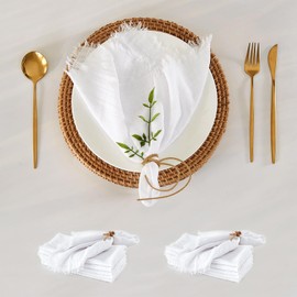 WAITER TREE Cloth Napkins 12pcs White Soft Pure Cotton with Fringed Breathable Square 48 x 48 cm Rustic Handcrafted Napkins for Dinners Parties Weddings