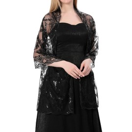 Aufgevals Women's Shawls and Wraps for Evening Dresses Black,Sequin Embroider Pashmina Formal Shawls Wraps for Women Dressy Party Wedding Fall,Floral Casual Sheer Lace Scarves 74.8" x 23.6"