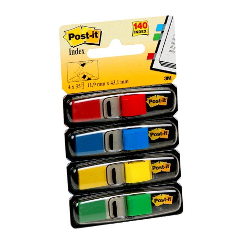 Post-it Flags, 35/Dispenser, 4 Dispensers/Pack.47 in Wide, Assorted Primary Colors