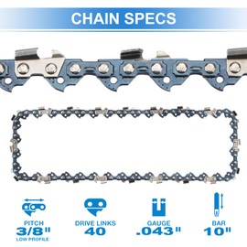 AAAQQ 10 Inch Chainsaw Chain for Worx WG323 WG323.9 WG322 WG322.9 Cordless Chainsaw,10" Replacement Chain for Remington RM1015P RM1015SP RM1025P RM1025SPS RM1035P Chain Saw(2 pcs)