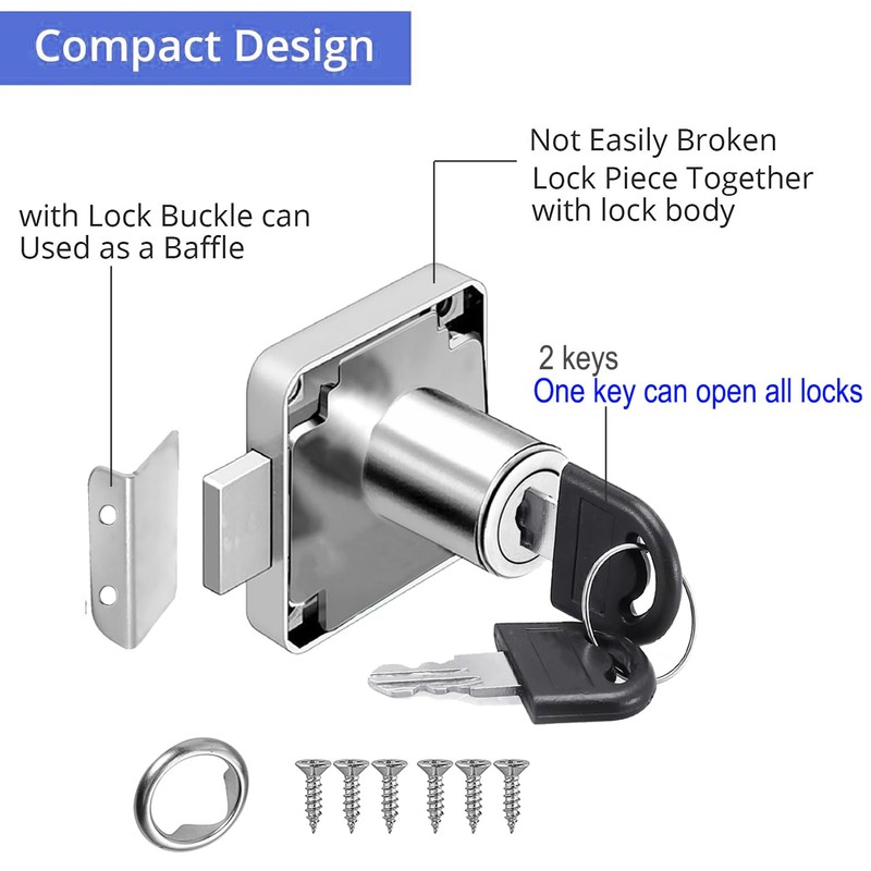 Litensh Cam Lock with Key Alike, Security Cabinet Lock Cupboard