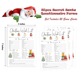 Secret Santa Questionnaire Christmas Wish list Gift Exchange for Christmas Holiday Activity, 25 Fill In The Blank Cards, Secret Santa Gift ideas for Classroom, Friends, Family, Coworkers, 02