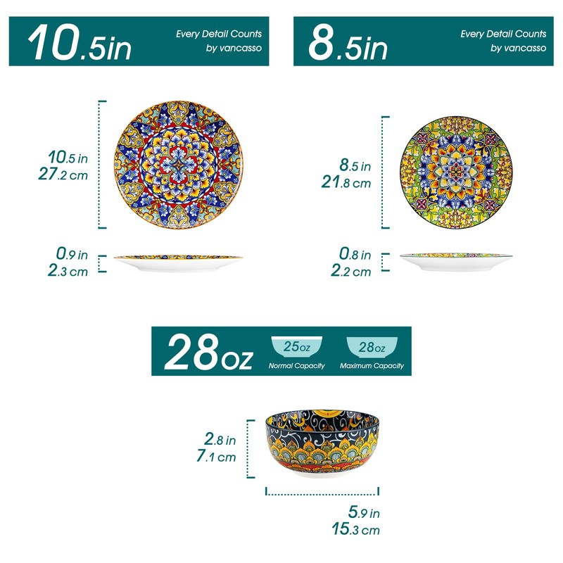 vancasso 12 Pieces Dinnerware Sets, Plates and Bowls Set, Porcelain
